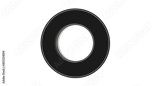 Black donut shape with white outline and shadow on white background