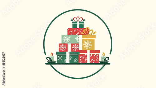 Christmas Gift Stack with Candles and Snowflakes Illustration