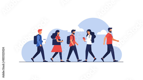 Group of Young Adults Walking Together.