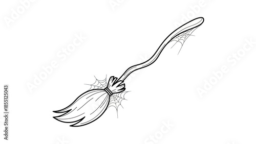 Witch's Broomstick with Cobwebs - Halloween Illustration