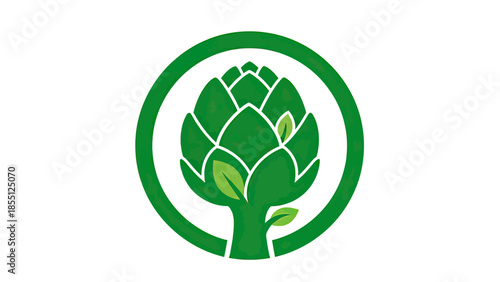 Green Artichoke Icon with Leaves and Circle Emblem