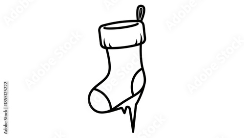 Christmas stocking with icicles, minimalist line art illustration