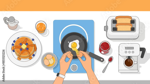 Hands Cooking Egg on Electric Stove.