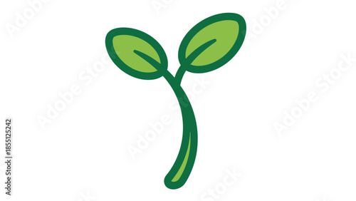 Green sprout with two leaves, isolated on white background, symbol of growth.