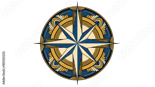 Art Deco Compass Rose Nautical Navigation Symbol