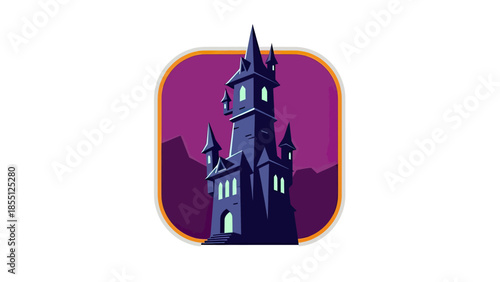 Gothic Castle Illustration - Spooky Mansion with Turrets and Haunted Atmosphere