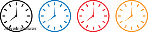 Four colored clocks displaying different times Vector