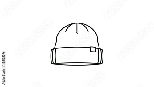 Simple outline drawing of a beanie hat with a folded brim and label tag