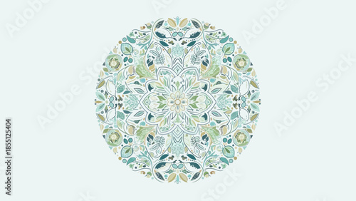Intricate Floral Mandala Pattern in Blue and Green Tones