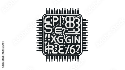 Creative microprocessor design in monochrome, abstract digital art representing technology, computing
