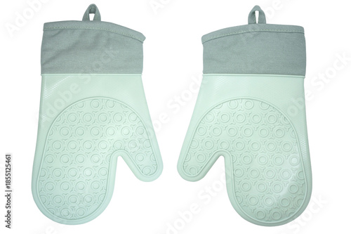 Silicone Gloves for Kitchen isolated on white background. Hand protection Potholder. Resistant anti-slip mitten for oven. Two Gloves left and right.
