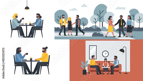 Illustration of People Working and Interacting.