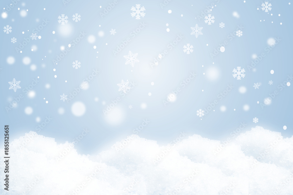 Naklejka premium A winter background with soft snowfall and delicate snowflakes appears on a calm blue background, creating an abstract winter scene that works perfectly as a Christmas background or holiday background