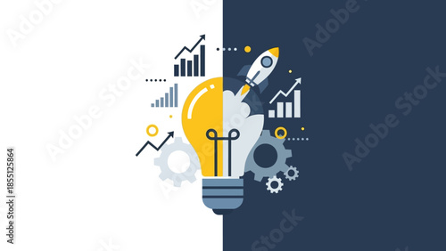 Light Bulb with Rocket and Graphs.