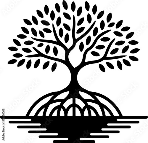 Mangrove Tree with Exposed Roots silhouette vector illustration