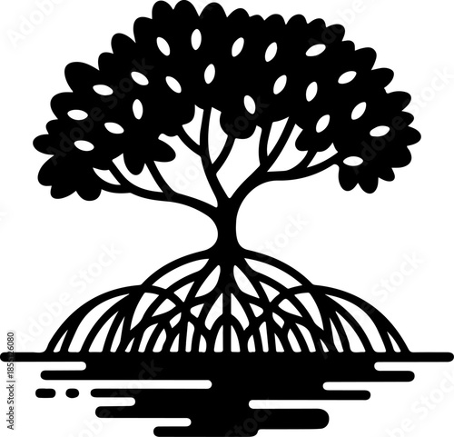 Mangrove Tree with Exposed Roots silhouette vector illustration
