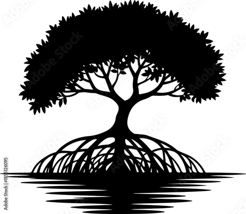 Mangrove Tree with Exposed Roots silhouette vector illustration