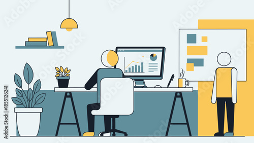 Man Working on Computer with Graphs.