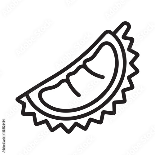 Simple black and white line drawing of a durian fruit section