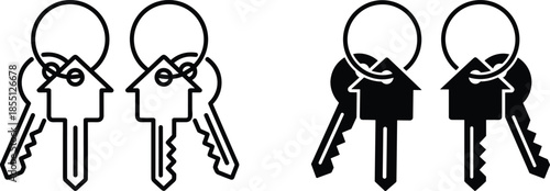 House key set icon outline and solid style, cad drawing flat vector illustration, minimal home access symbol isolated on white background