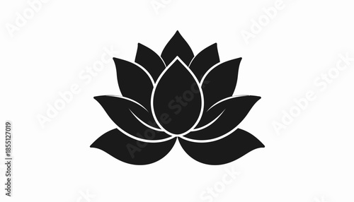 Black and white vector illustration of a lotus flower with detailed petals.