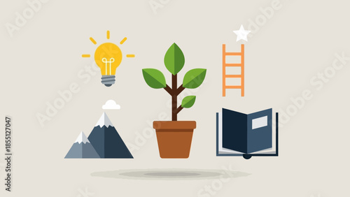 Potted Plant with Creative Symbols Nearby.