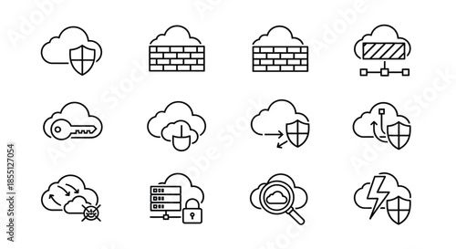 Cloud computing security and data management icons