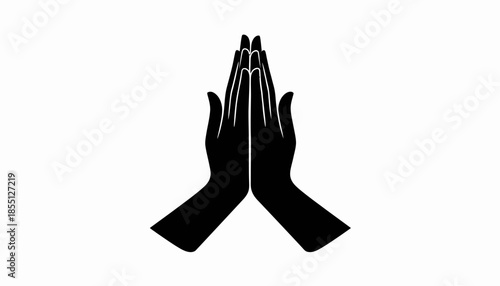 Black and white illustration of hands in prayer position.