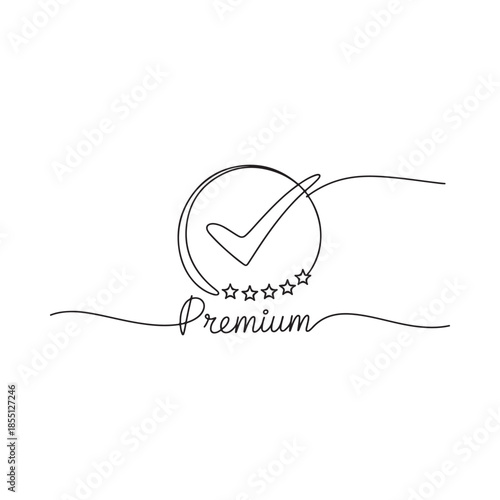 A premium quality checkmark within a circular design with stars below