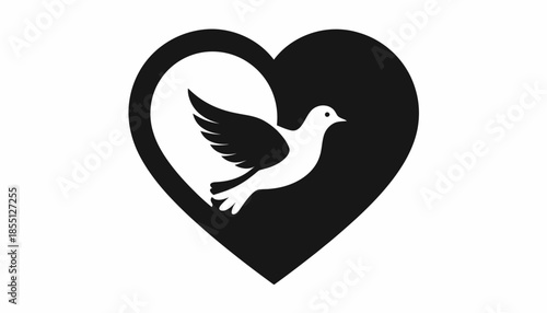 Dove of peace inside a heart shape, a symbol of love and hope.
