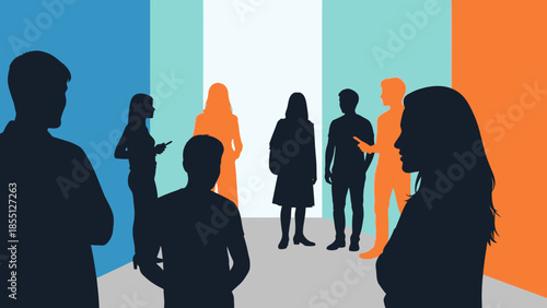 Silhouetted People Standing in a Room.