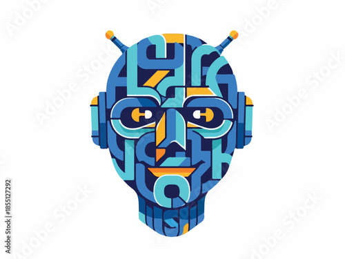 Intricate Robot Head Illustration A Colorful Geometric Design