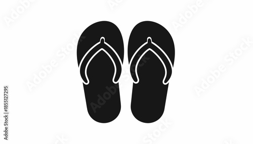 Black and white vector illustration of a pair of flip flops, perfect for summer vacation designs.