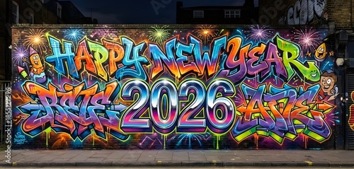 graffiti on the wall happy new year 2026