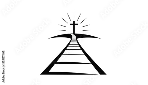 Illustration of a path leading to a cross on a hill, symbolizing faith and spirituality.