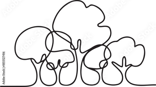 Continuous one line drawing of green trees for park garden logo icon. Eco natural symbol hand drawn minimalist concept. one line Icon drawing