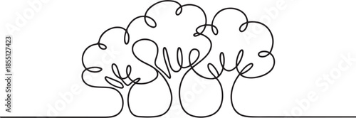 Continuous one line drawing of green trees for park garden logo icon. Eco natural symbol hand drawn minimalist concept. one line Icon drawing