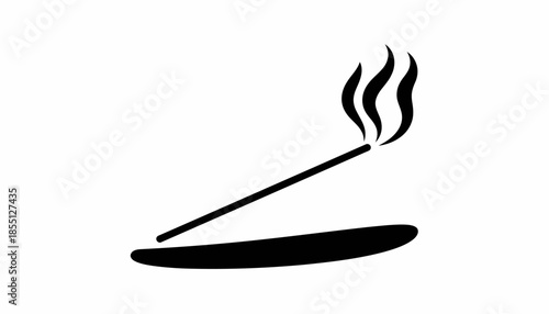 Aromatic incense stick burning with smoke in a holder, vector illustration.