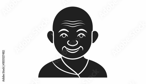 Illustration of a bald man with a kind smile and wrinkles.