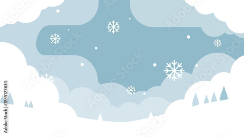 Snowflakes Falling from Cloudy Sky Illustration.