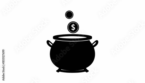 Money falling into a pot, representing savings or investment concept.
