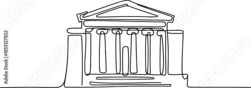 Single one line drawing classic museum construction building with pillar at front. Art gallery structure isolated doodle minimal concept. one line Icon drawing