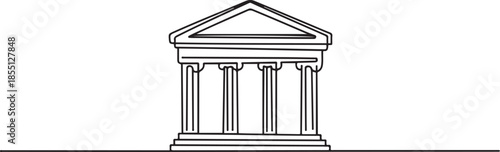 Single one line drawing classic museum construction building with pillar at front. Art gallery structure isolated doodle minimal concept. one line Icon drawing