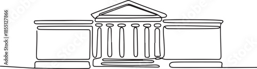 Single one line drawing classic museum construction building with pillar at front. Art gallery structure isolated doodle minimal concept. one line Icon drawing