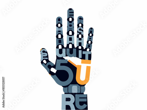 Futuristic Robotic Hand Design with Words Explore Technology, Future, and Progress in This Illustration