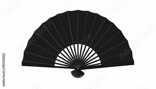 Elegant black hand fan isolated on white background, a traditional accessory.