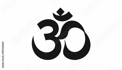 Black and white Om symbol illustration on a white background.
