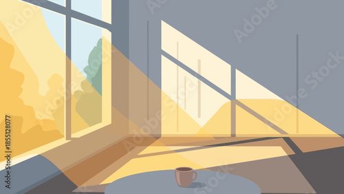 Sunlight Streaming Through Modern Office Window.