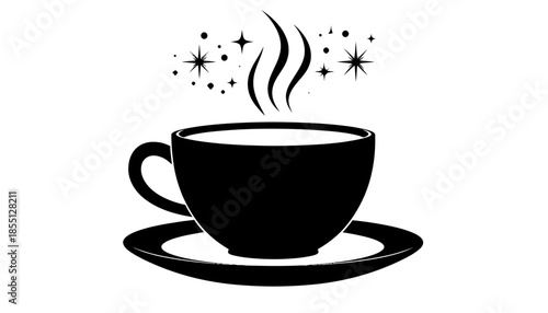 A steaming cup of coffee with stars, vector illustration.