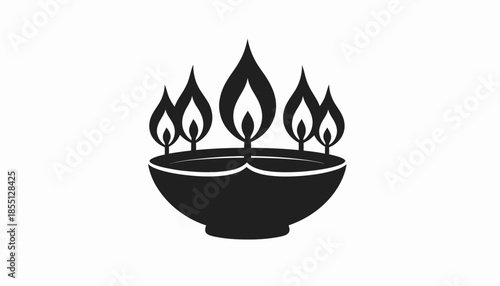 Elegant vector illustration of a traditional oil lamp with five flames.